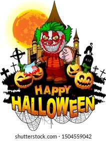 Halloween Design template with clown. Vector illustration.