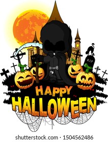Halloween Design template with dark reaper. Vector illustration.