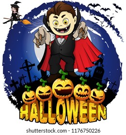 Halloween  Design template with Dracula. Vector illustration.