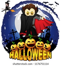 Halloween  Design template with Dracula. Vector illustration.