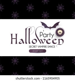 Halloween Design Template with Elegant Text, Cobweb and Bat. Vector illustration
