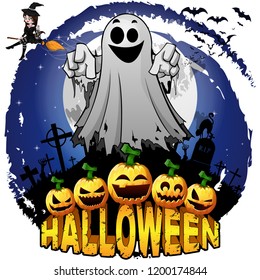 Halloween Design template with ghost. Vector illustration.