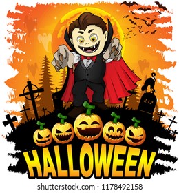 Halloween  Design template with Graf Dracula. Vector illustration.