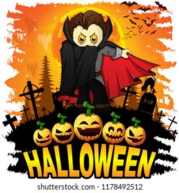 Halloween  Design template with Graf Dracula. Vector illustration.