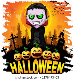 Halloween  Design template with Graf Dracula. Vector illustration.