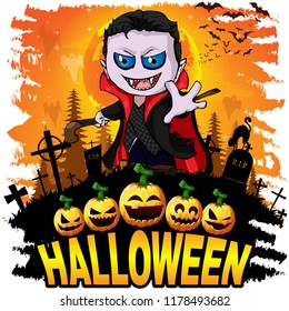 Halloween  Design template with Graf Dracula. Vector illustration.