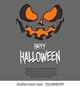 Halloween design template. Grey background with pumpkin face. Design pattern for banner, poster, greeting card, flyer, party invitation. Vector illustration