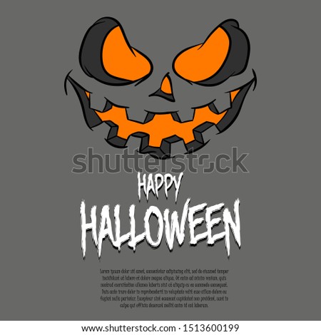 Halloween design template. Grey background with pumpkin face. Design pattern for banner, poster, greeting card, flyer, party invitation. Vector illustration