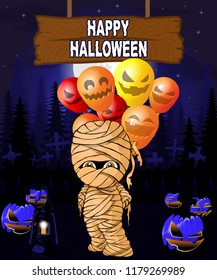 Halloween Design template with mummy with balloons.