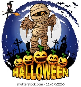 Halloween Design template with mummy. Vector illustration.