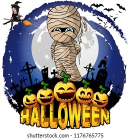 Halloween Design template with mummy. Vector illustration.