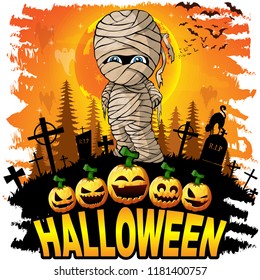 Halloween Design template with mummy. Vector illustration.