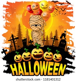 Halloween Design template with mummy. Vector illustration.