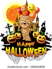 Halloween Design template with mummy. Vector illustration.