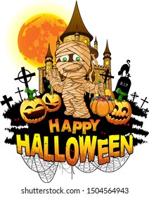 Halloween Design template with mummy. Vector illustration.