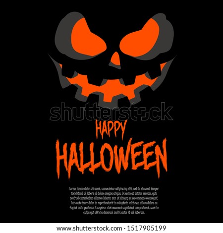 Halloween design template. Orange background with pumpkin face. Design pattern for banner, poster, greeting card, flyer, party invitation. Vector illustration