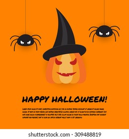 Halloween design template with pumpkin, spiders and place for text