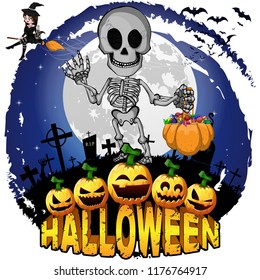 Halloween Design template with skeleton. Vector illustration.