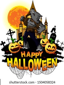 Halloween Design template with werevolf. Vector illustration.
