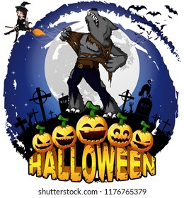 Halloween Design template with werewolf. Vector illustration.