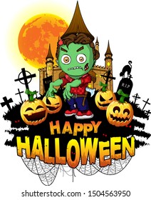 Halloween Design template with zombie. Vector illustration.