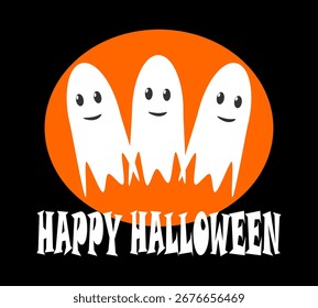 Design de Halloween com três fantasmas sorridentes em estilo plano