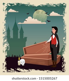 Halloween design with vampire and coffin