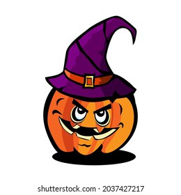 Halloween Design Vector - angry halloween cartoon pumpkins wearing witch hats cartoon pumpkins. isolated on a white background design. Suitable for banner, gift card.