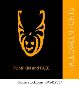 Halloween design vector font letter U consist of pumpkin and face. Spooky and Magical Alphabet