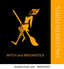 Halloween design vector font letter X consist of witch and broomstick. Spooky and Magical Alphabet