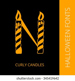 Halloween design vector font letter N consist of curly candles. Spooky and Magical Alphabet