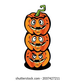 Halloween Design Vector - three halloween cartoon pumpkins. isolated on a white background design. Suitable for banner, gift card.