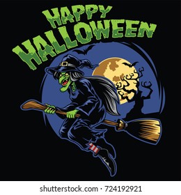 halloween design witch and flying broom