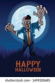 halloween design with zombie in cartoon style