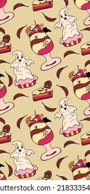  Los postres de Halloween se caracterizan por un diseño impecable con elementos de vacaciones. Dibujo manual de ilustraciones vectoriales coloridas que funcionan bien para proyectos vacacionales y papel envolvente.