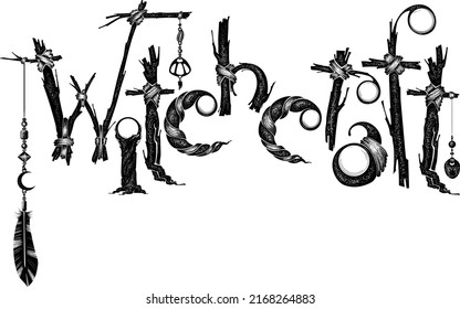 Halloween detail.Hand drawn lettering.Witchcraft mystical magic elements.