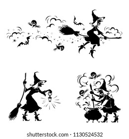 
Halloween detail.Witch and creepy ghost making magic.halloween symbol.