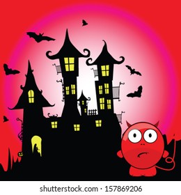 halloween with devil cartoon vector illustration