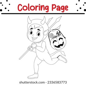 Página de Halloween de colorear el diablo para los niños. Ilustración vectorial en blanco y negro para libro de colorantes