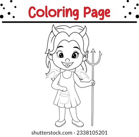 Halloween devil coloring page. Halloween Trick or Treat Black and white vector illustration for coloring book