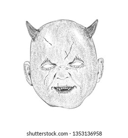 Halloween devil icon in hand drawn vector 