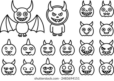 Halloween devil icon set. Line Icon. Editable Stroke.