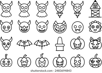 Halloween devil icon set. Line Icon. Editable Stroke.