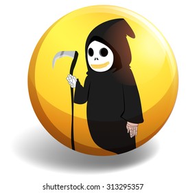 Diablo de Halloween en ilustración de placa amarilla