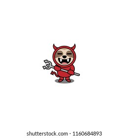 Halloween devil sloth cartoon character, vector illustration