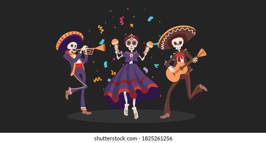 Halloween Dia De Los Muertos Holiday. Traditional Mexican Day Of Dead