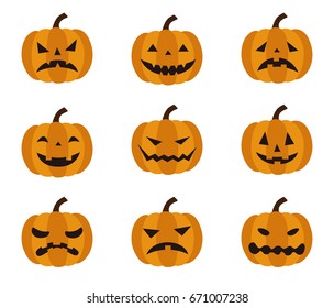 Halloween, different facial expressions of Jack o Lantern