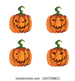 Halloween Different Pumpkin Vectors in Different Faces With White Background 