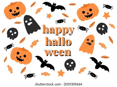 Halloween digital greeting card with jack o lantern, skull, spider and bat pattern. used for social media greeting card and other