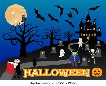 Halloween dim night landscape vector illustration